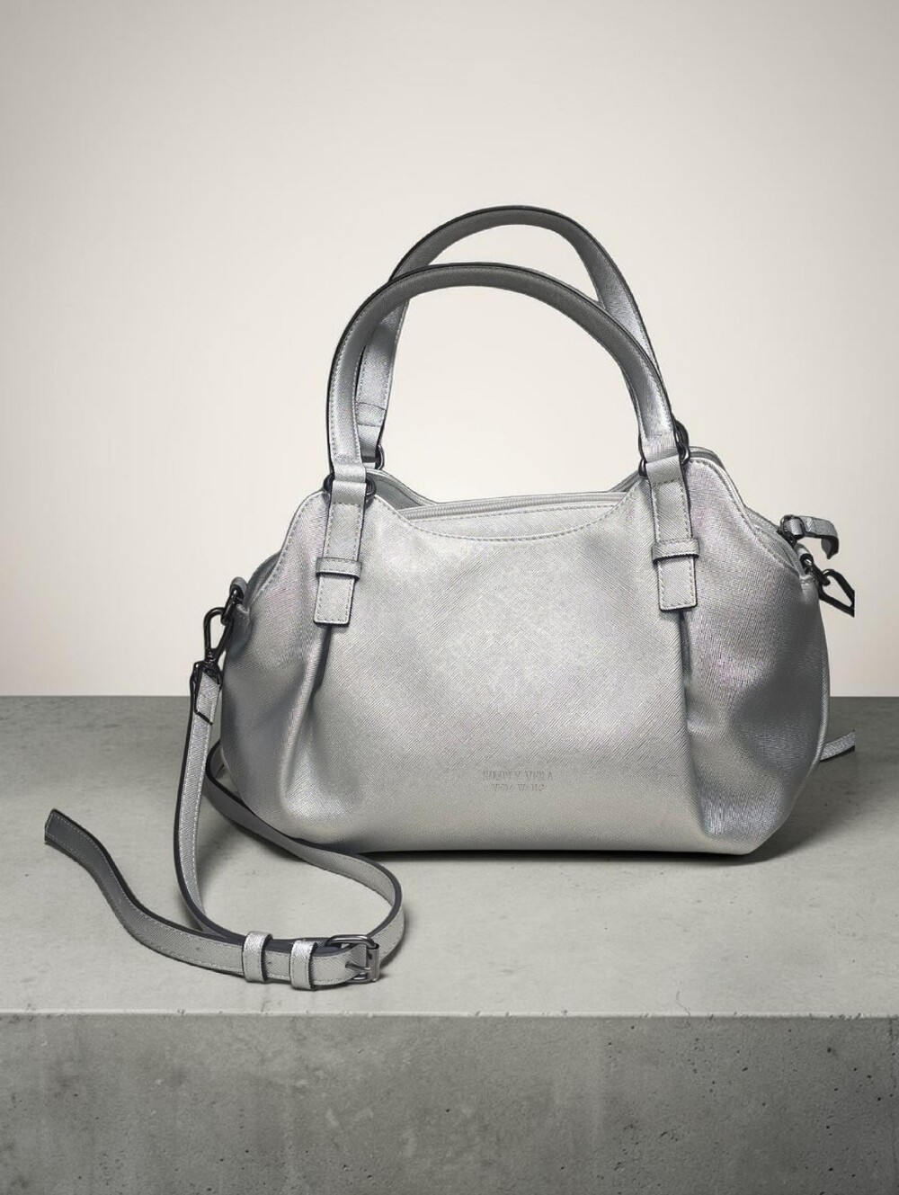 Simply Vera Wang Metallic Silver Buena Satchel Crossbody Bag - Picture 2 of 7